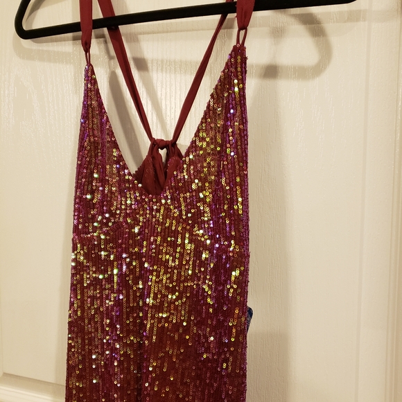 Free People Gold Rush Sequin Mini Dress Wine - Picture 5 of 6